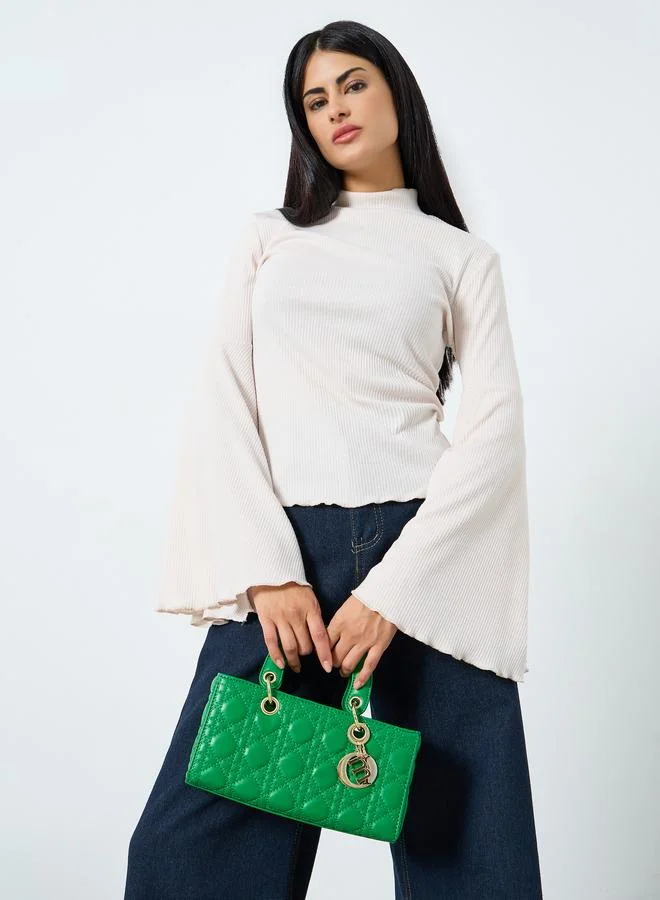 Take Two Take Two Green Quilted Bag with Metal Charm