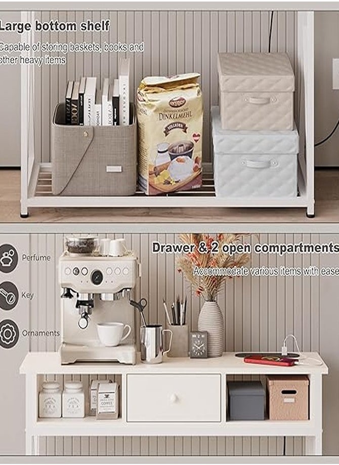 AGD - Console Entryway Table with Charging Dock, Sofa Side Table, Entryway, Hallway, Living Room Table, Coffee Corner Table with Storage Shelf and Power Outlet, White - Image 1