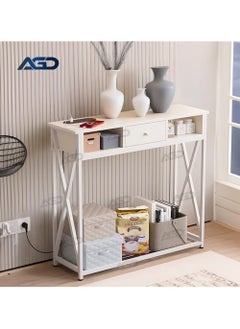 AGD Console Entryway Table with Charging Dock, Sofa Side Table, Entryway, Hallway, Living Room Table, Coffee Corner Table with Storage Shelf and Power Outlet, White  - Image 4