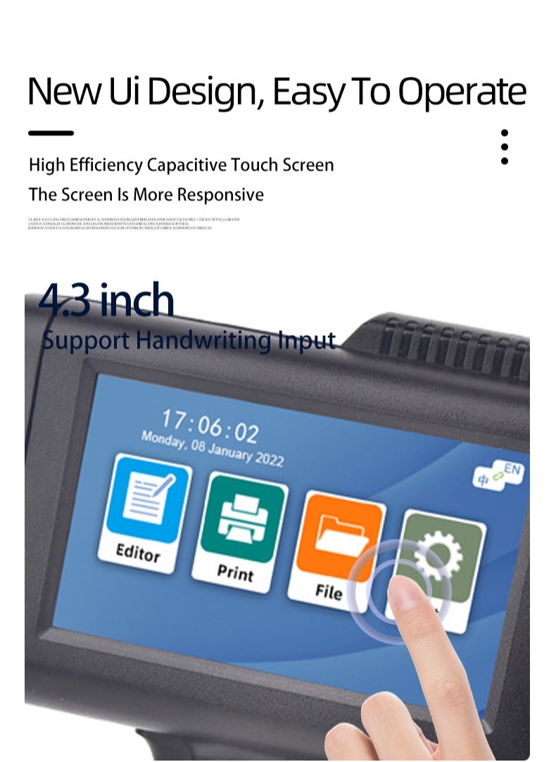 Demin - M20 Arabic Portable Intelligent Upgraded Handheld Inkjet Printer Gun With 4.3 Inch New Ui Design Touch Screen Quick Drying Inkjet Coding Machine For QR Code Barcode Production Date Time Logo Batch Number 600dpi - Image 1