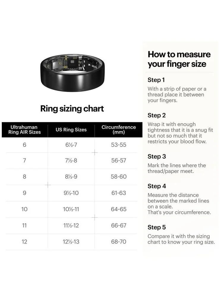 ULTRAHUMAN Ring AIR - Advanced sleep-tracking wearable, HRV & Temperature Monitoring,Track workout, movement & recovery, Water resistant, 6 Days Battery Life with Lifetime Free Subscription (Size 10) - Air Black