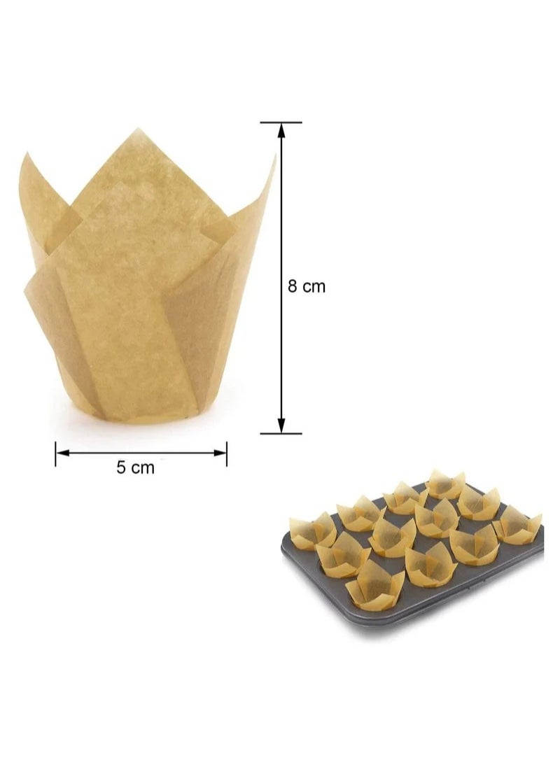 MIXDE - 200 PCS Tulip Cupcake Liners Baking Paper Cups Holders Parchment Paper Greaseproof Muffin Tin Cups Cases Wrappers for Wedding Birthday Party Baby Shower Standard Size Natural - Image 1