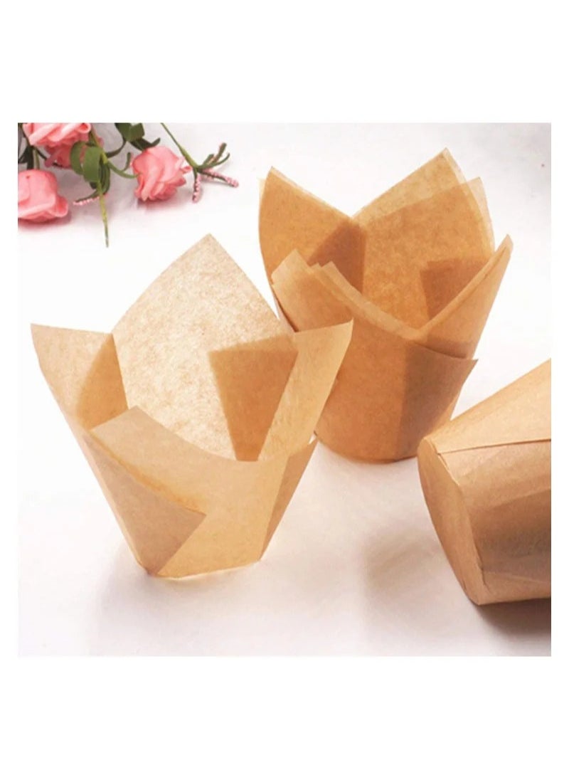 MIXDE - 200 PCS Tulip Cupcake Liners Baking Paper Cups Holders Parchment Paper Greaseproof Muffin Tin Cups Cases Wrappers for Wedding Birthday Party Baby Shower Standard Size Natural - Image 1