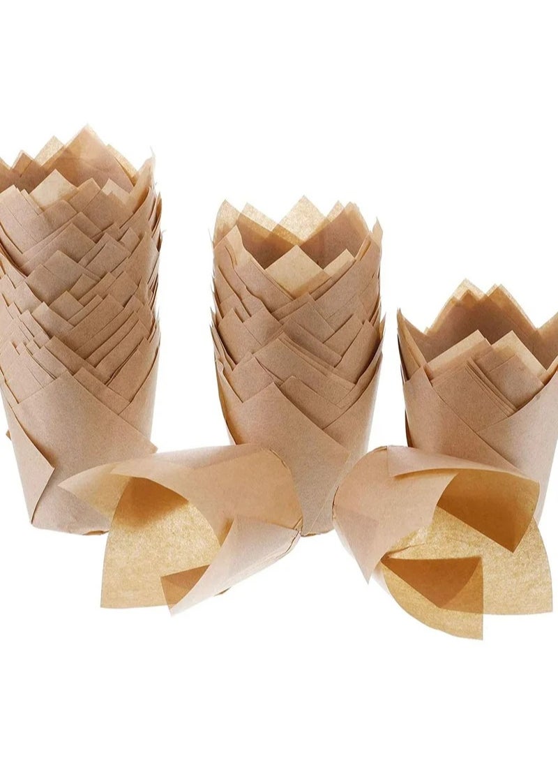 MIXDE - 200 PCS Tulip Cupcake Liners Baking Paper Cups Holders Parchment Paper Greaseproof Muffin Tin Cups Cases Wrappers for Wedding Birthday Party Baby Shower Standard Size Natural - Image 1