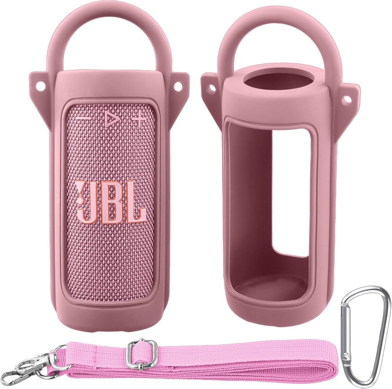 co2CREA Silicone Case for Grip Portable Waterproof Speaker, Portable Travel Soft Cover with Shoulder Strap and Carabiner, Protective Skin Case (Army Pink) - Image 1