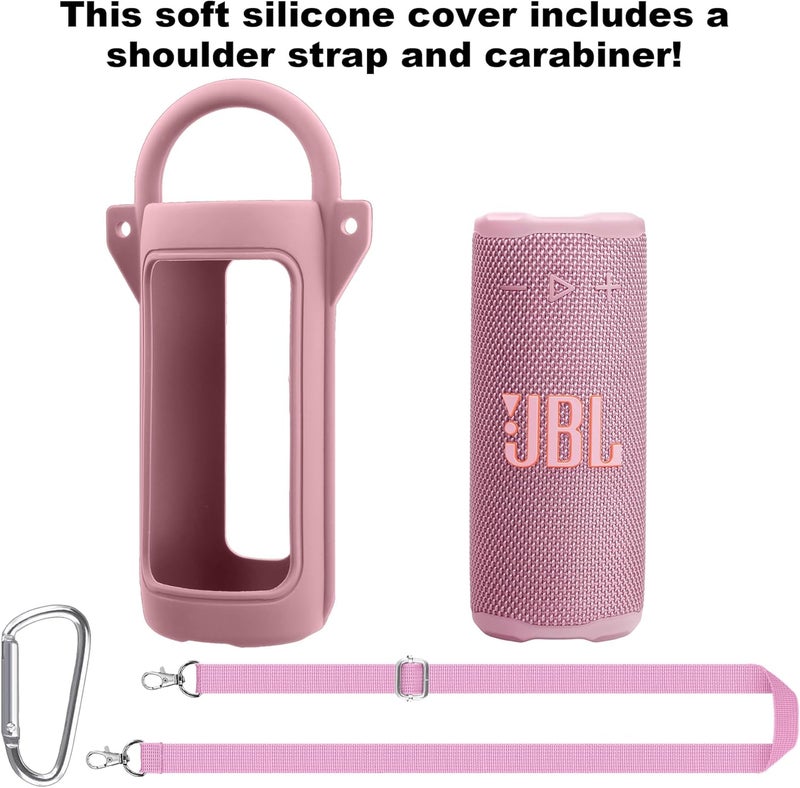 co2CREA Silicone Case for Grip Portable Waterproof Speaker, Portable Travel Soft Cover with Shoulder Strap and Carabiner, Protective Skin Case (Army Pink) - Image 2