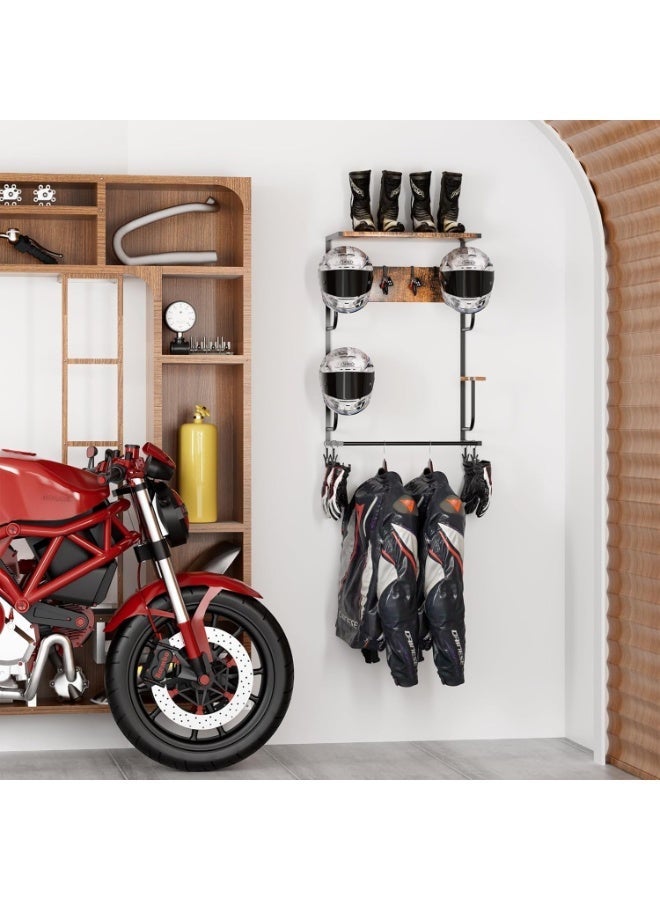 YOUWE7 Motorcycle Helmet Holder Wall Mounted, Helmet Holder Wall Mount with Helmet Rack, 4 Glove Chips and 4 hooks, Rustic Helmet Holder and Motorcycle Helmet Rack for Most of Helmet and Clothes - Image 4