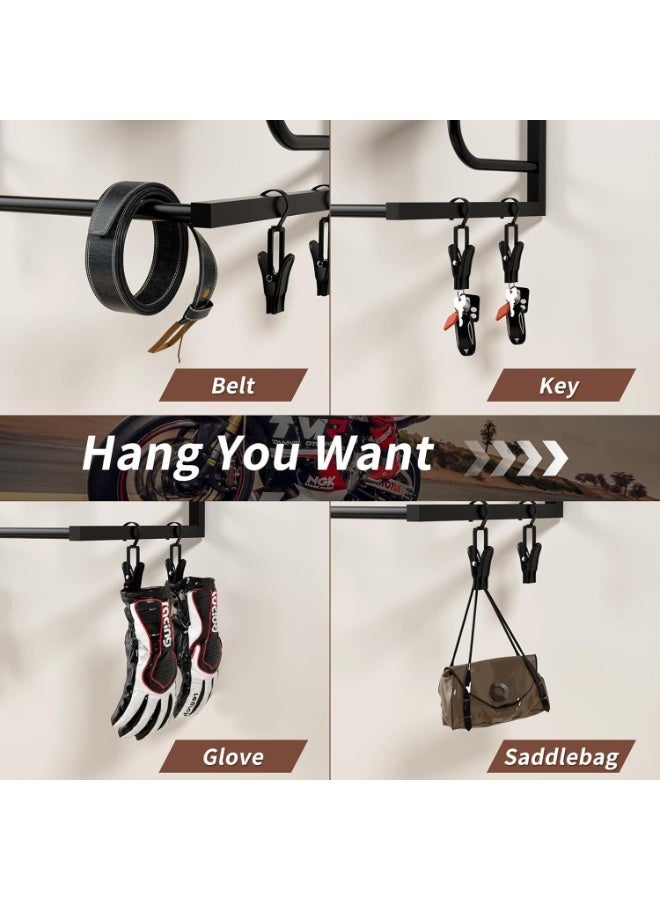YOUWE7 Motorcycle Helmet Holder Wall Mounted, Helmet Holder Wall Mount with Helmet Rack, 4 Glove Chips and 4 hooks, Rustic Helmet Holder and Motorcycle Helmet Rack for Most of Helmet and Clothes - Image 3