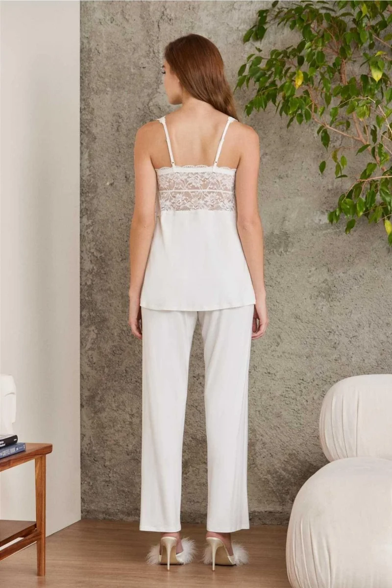 pierre cardin 2810 Women's Ecru Laced Combed Cotton Dressing Gown Pajama Set