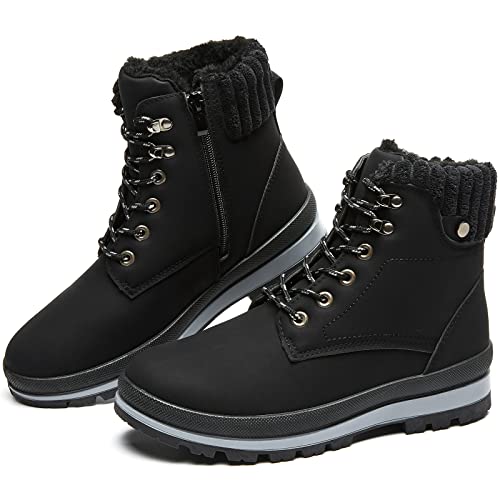 BABUDOG Womens Waterproof Ankle Boots for Outdoor (Non Slip Outsole),Fashion Combat Boots with Side Zipper,Warm Fur Lined Winter Snow Boots(Black.US8) - Image 2
