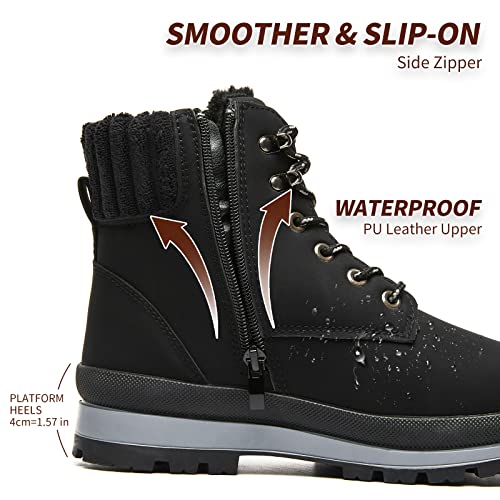 BABUDOG Womens Waterproof Ankle Boots for Outdoor (Non Slip Outsole),Fashion Combat Boots with Side Zipper,Warm Fur Lined Winter Snow Boots(Black.US8) - Image 4