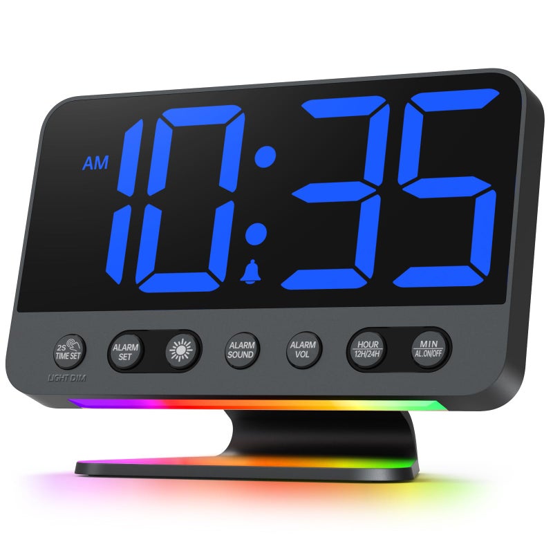 Odokee Digital Alarm Clocks for Bedrooms: Large Bold Number 5 Brightness Dimmer - Easy to Read Across The Room - 5 Alarm Sound 8 Night Light - Black - Image 1