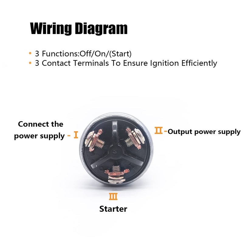 mankk 3 Wires Ignition Switch with Key 12V Universal Engine Starter Key Switch Off/On/(Start) 3 Position with 2 Keys for Car Motorcycle Tractor UTV ATV Modified Car - Image 4