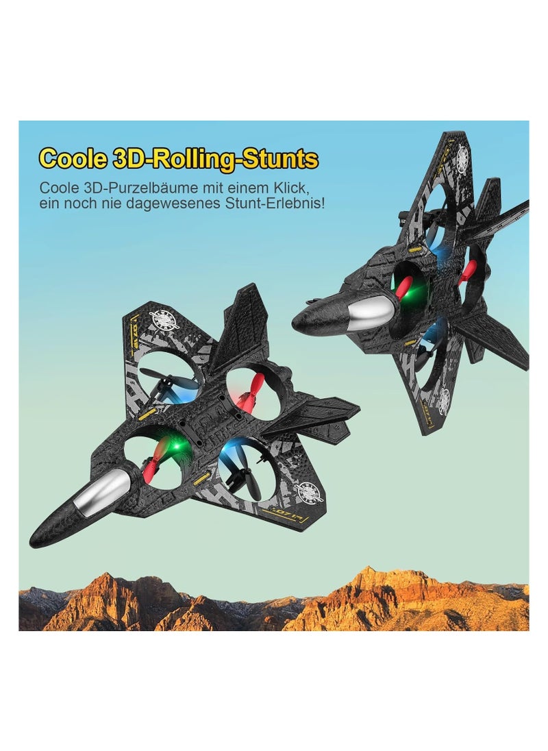 Aeroplane 2.4GHz Remote Controlled Aeroplane Floating Fighter Plane RC Aeroplane RTF for Beginners, Children and Adults, APlane Toy with Coloured Lights USB Charging