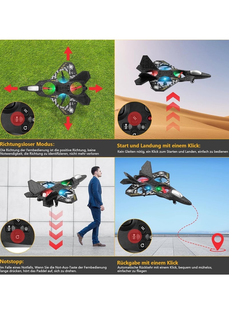 Aeroplane 2.4GHz Remote Controlled Aeroplane Floating Fighter Plane RC Aeroplane RTF for Beginners, Children and Adults, APlane Toy with Coloured Lights USB Charging