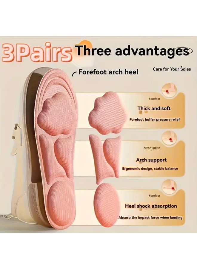 3 Pairs Women Insoles Sakura Pink 6D Cloud Thick Comfortable Breathable Memory Foam Suitable For Athletic And Casual Shoes Size 37 38 - Image 4