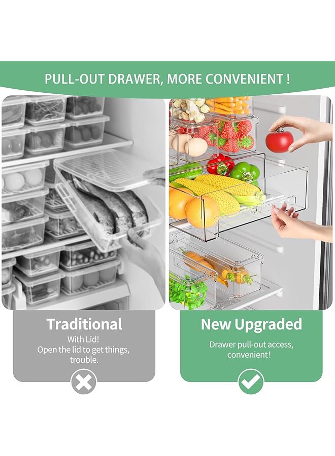 NALACAL صناديق تنظيم أدراج الثلاجة القابلة للتكديس، أدراج قابلة للسحب، حاويات تخزين الفاكهة الشفافة لمنظم أدراج الثلاجة، رائعة لمنظمات الثلاجة والتخزين - Image 3