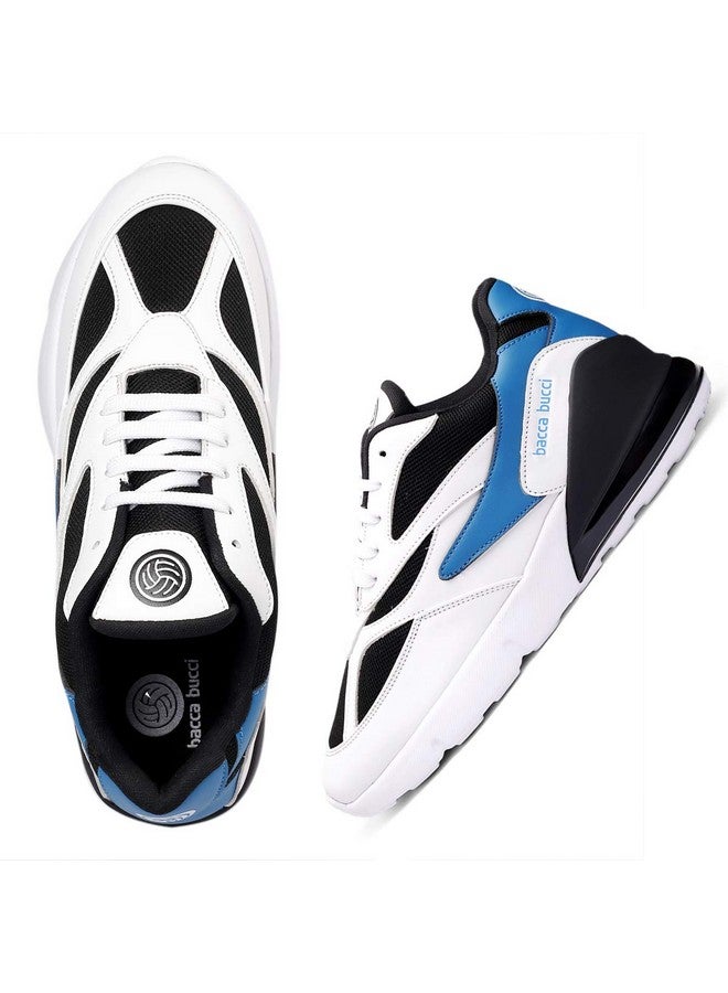 Bacca Bucci® Men's Urban Retro Series 2.0 Color Blocked Fashion Sneaker/Sports for Walking, Party,Shopping,Running & Fun- White & Blue, Size UK8 - Image 5
