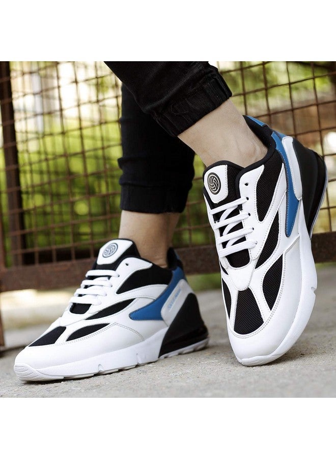 Bacca Bucci® Men's Urban Retro Series 2.0 Color Blocked Fashion Sneaker/Sports for Walking, Party,Shopping,Running & Fun- White & Blue, Size UK8 - Image 3