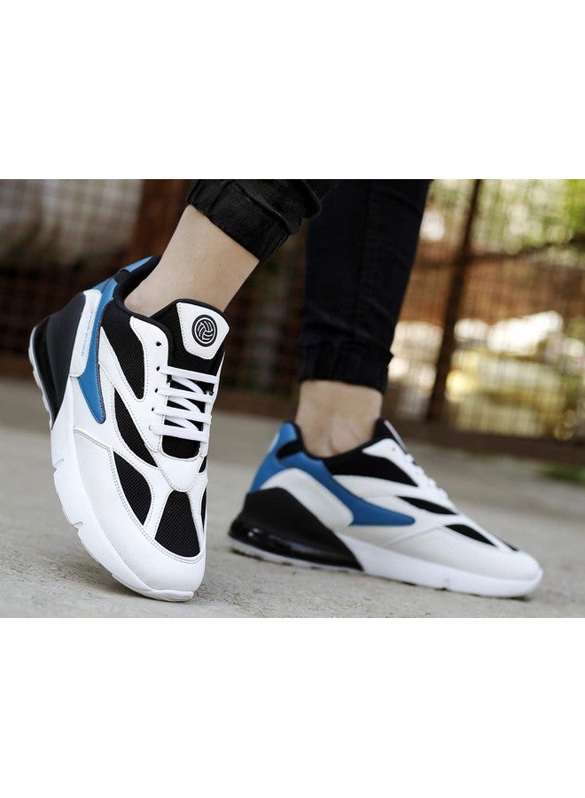 Bacca Bucci® Men's Urban Retro Series 2.0 Color Blocked Fashion Sneaker/Sports for Walking, Party,Shopping,Running & Fun- White & Blue, Size UK8 - Image 4