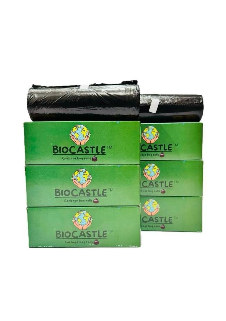 BIOCASTLE أكياس القمامة BIOCASTLE لحاويات القمامة حجم متوسط 19x21 بوصة 180 قطعة 30 قطعة × 6 لفات للنفايات الجافة والرطبة - Image 1