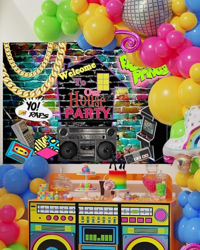 Mocsicka Hip Hop Graffiti Theme Photography Backdrops 80's 90's Colorful Brick Wall Photo Booth Retro Music Rock Punk Party Banner Decorations Studio Props - Image 3