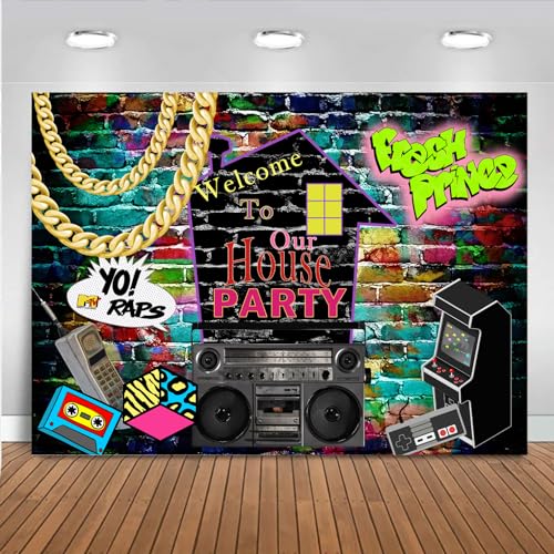 Mocsicka Hip Hop Graffiti Theme Photography Backdrops 80's 90's Colorful Brick Wall Photo Booth Retro Music Rock Punk Party Banner Decorations Studio Props - Image 1