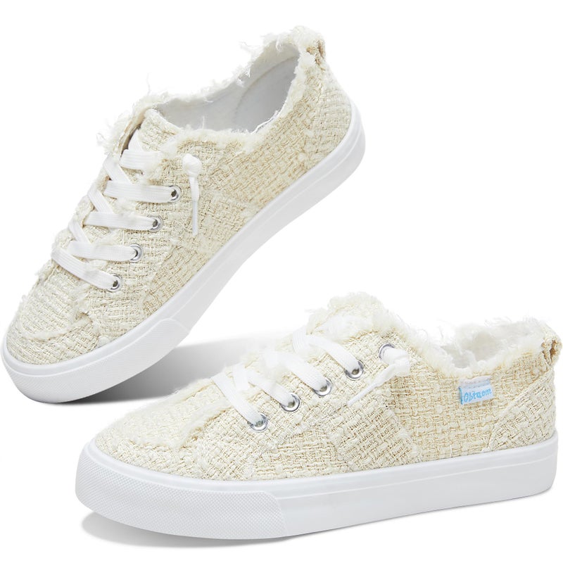 Obtaom Womens Play Canvas Sneakers Cute Tie Dye Slip on Shoes Comfortable Canvas Sneakers for Fashion Lady(Beige Yellow,US9) - Image 1