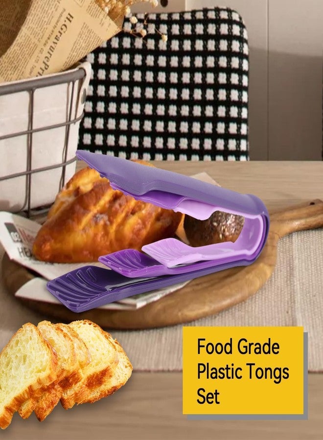 Agatige 3 Sizes Bread Tongs, Plastic Food Salad Serving Tongs Cooking Utensils Set Kitchen Tongues for Kitchen Cooking, BBQ, Buffet, Party, Baking, Salads, Pasta, Grilling and More(Purple) - Image 2