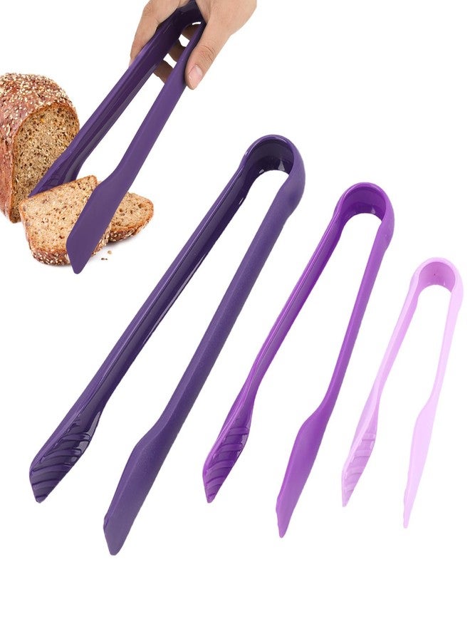 Agatige 3 Sizes Bread Tongs, Plastic Food Salad Serving Tongs Cooking Utensils Set Kitchen Tongues for Kitchen Cooking, BBQ, Buffet, Party, Baking, Salads, Pasta, Grilling and More(Purple) - Image 1