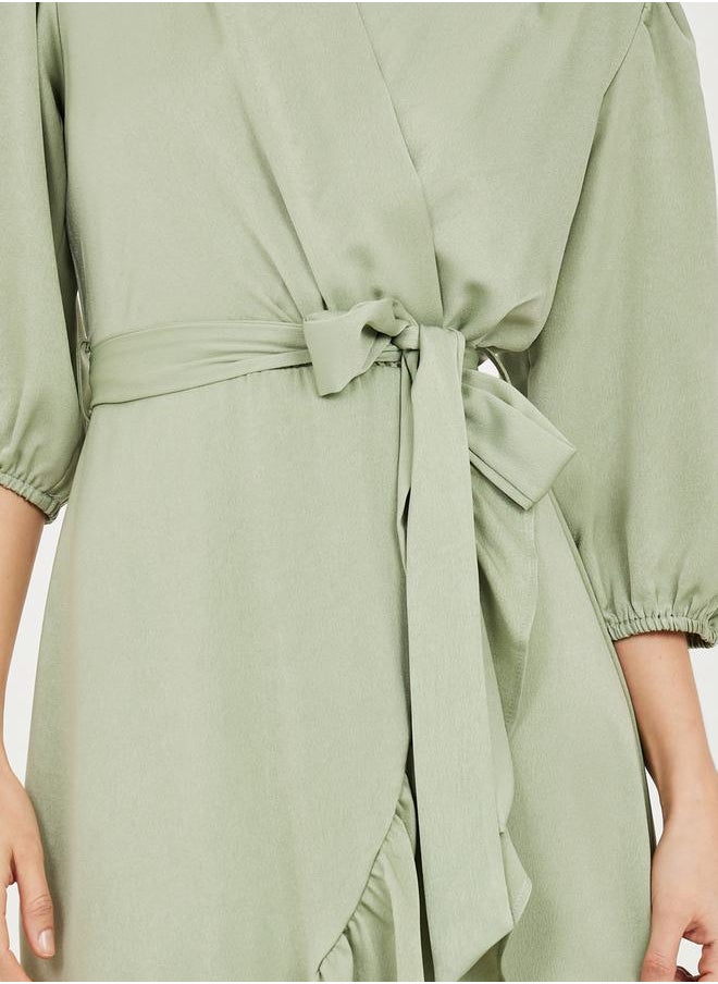 Styli Frill Hem Self Tie Up A-Line Midi Dress  - Image 3