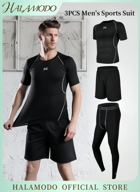 3 قطع بنطلون ضاغط للرجال قميص رياضي قصير وشورت رياضي طقم ملابس رياضية ملابس رياضية طقم ملابس رياضية طماق ضاغطة للرجال بنطلون ضيق للجري كهدية في عيد الحب