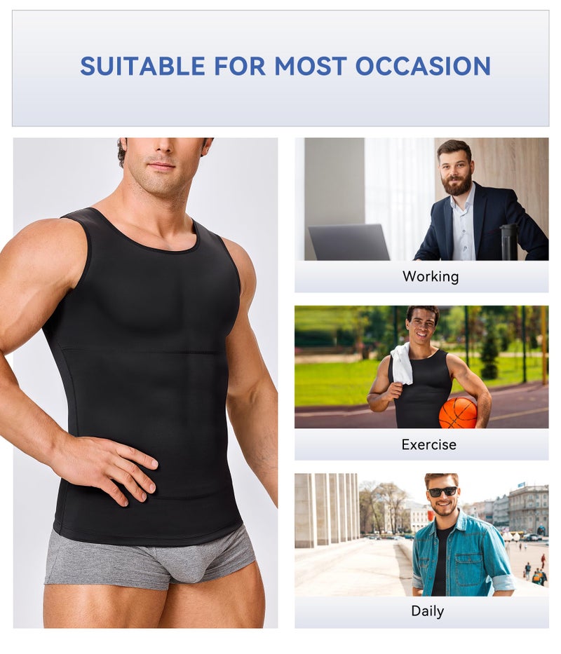 Eleady Mens Compression Shirt Slimming Body Shaper Vest Workout Tank Tops Abs Abdomen Undershirts(Black, XXXL) - Image 5