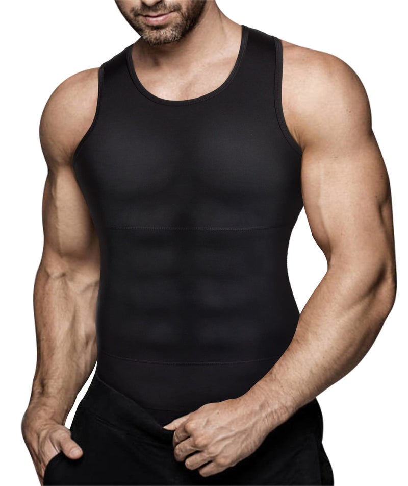 Eleady Mens Compression Shirt Slimming Body Shaper Vest Workout Tank Tops Abs Abdomen Undershirts(Black, XXXL) - Image 1