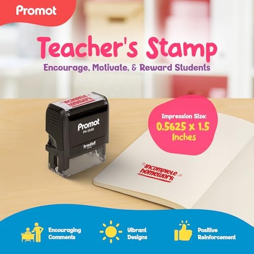 Promot Teacher Stamp - Self Inking Teacher Stamps for Kids, Classroom, or Homeschool Use - Encouraging “Incomplete Homework” Feedback Tool for Teachers, Grading Stamps for Teachers & Rewards - Image 2