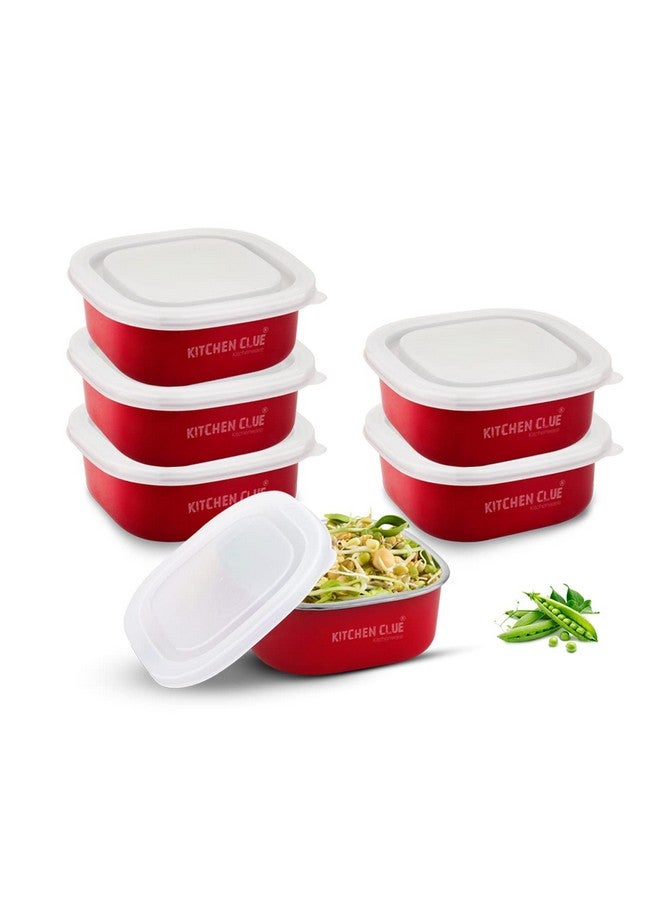 KITCHEN CLUE Microwave Safe Stainless Steel Tiffin Box/Lunch containers - Pack of 6 Pcs, 350 ML Each - Airtight & Leak-Proof Lids - Easy to Carry - Easy to Re-Heat in Minutes - Lunch Box for Office - Image 1