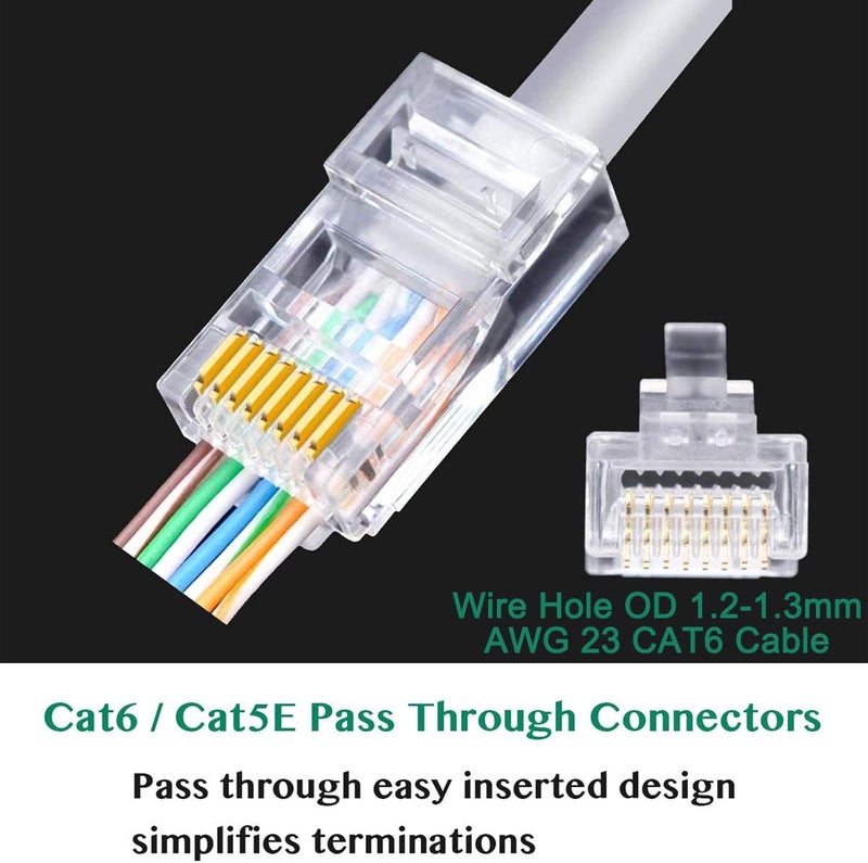 Greluma Multi option design 100pcs RJ45 CAT6 Pass Through Connectors Ends with Gold Plated Ethernet Network End Plug Cross part assemble fit - Image 2