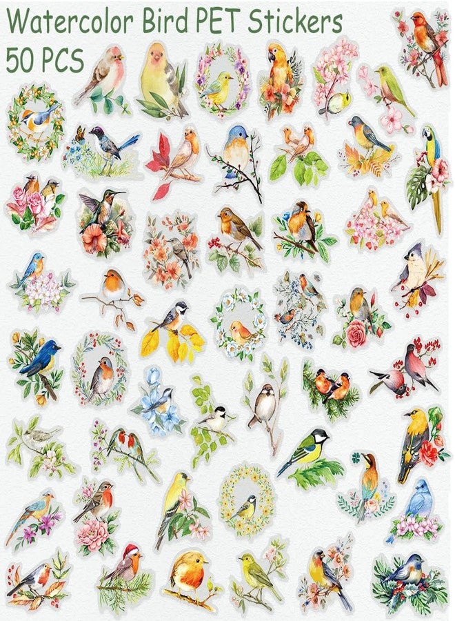 YOKSAS 50PCS Watercolor Bird and Flower Stickers - Clear Nature Stickers for Scrapbooking, Journaling, Resin Crafts, Card Making, Notebooks, Planners - Image 3