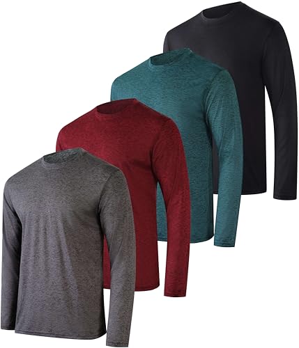 REALESSENTIALS Real Essentials 4 Pack: Mens Long Sleeve Dry Fit T Shirts Hiking Fishing Workout Gym Work Sun UPF 50 Wicking Running Tee, Set 2, Small - Image 1