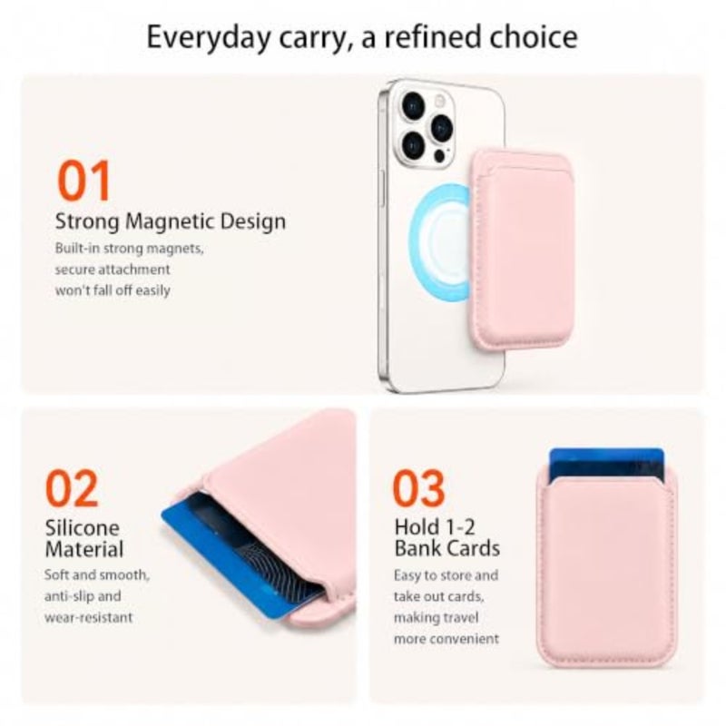 لمحفظة Magsafe، حامل بطاقات خفيف الوزن مع خاصية حجب RFID، محفظة هاتف مغناطيسية رفيعة لهاتف iPhone باللون الوردي - Image 2