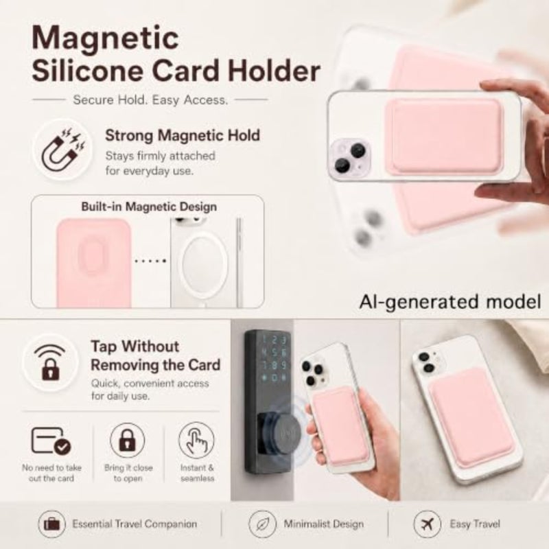 لمحفظة Magsafe، حامل بطاقات خفيف الوزن مع خاصية حجب RFID، محفظة هاتف مغناطيسية رفيعة لهاتف iPhone باللون الوردي - Image 3