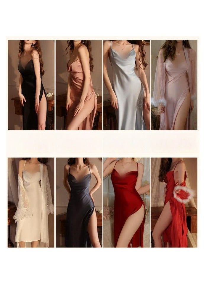 New Satin Lace Chest Cuhion Suspender Nightgown, Women's Lace Up Nightgown, Home Wear Set - Image 2