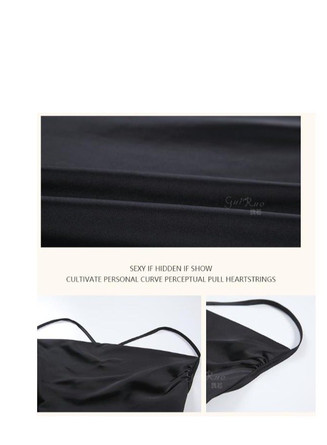 New Satin Lace Chest Cuhion Suspender Nightgown, Women's Lace Up Nightgown, Home Wear Set - Image 4