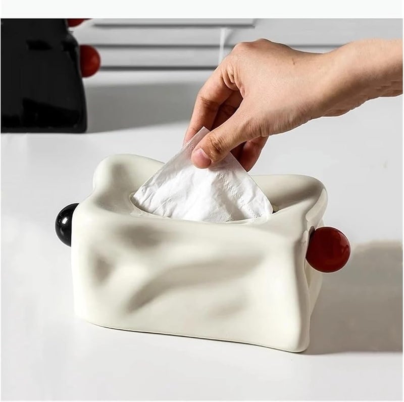 Black Ceramic Tissue Box With Silver Pleats Geometric Spheres Tabletop Storage Container - Image 5