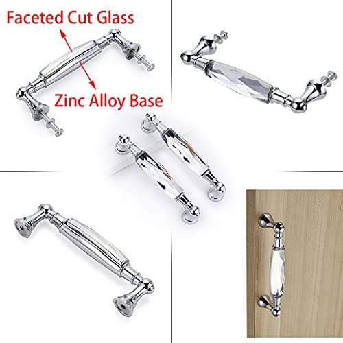 JUXYES Pack of 2 Crystal Cabinet Handles Pulls, Chrome Silver Glass Handle Decorative Drawer Pulls Modern Cupboard Door Handle Knobs for Dresser Drawer Cabinet Closet (5") - Image 2