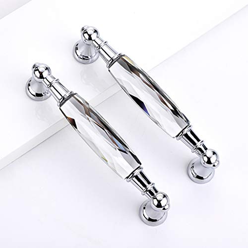 JUXYES Pack of 2 Crystal Cabinet Handles Pulls, Chrome Silver Glass Handle Decorative Drawer Pulls Modern Cupboard Door Handle Knobs for Dresser Drawer Cabinet Closet (5") - Image 4