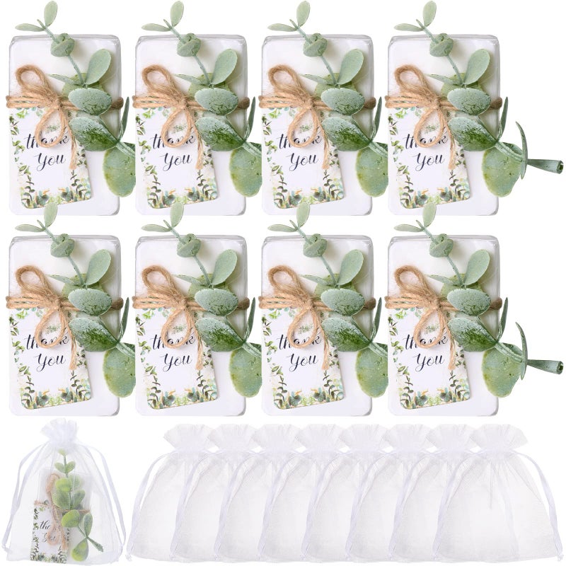 Demissle 60 Sets Mini Eucalyptus Soaps Baby Shower Wedding Favors for Guests Bulk Small Hand Soaps with Thank You Tags Organza Bag Mini Faux Greenery Guests Bridal Shower Birthday Party Present - Image 2