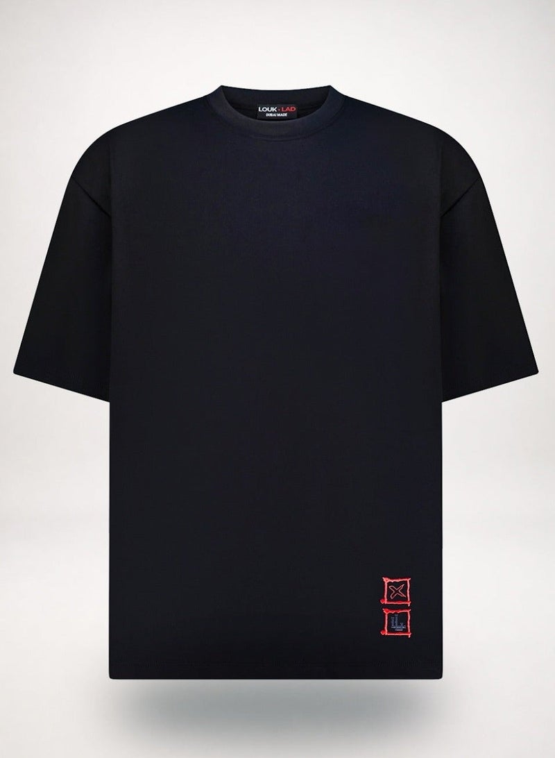 LOUKLAD Authentic Lad Plain Tee with Metal Brooch - Black - Image 1