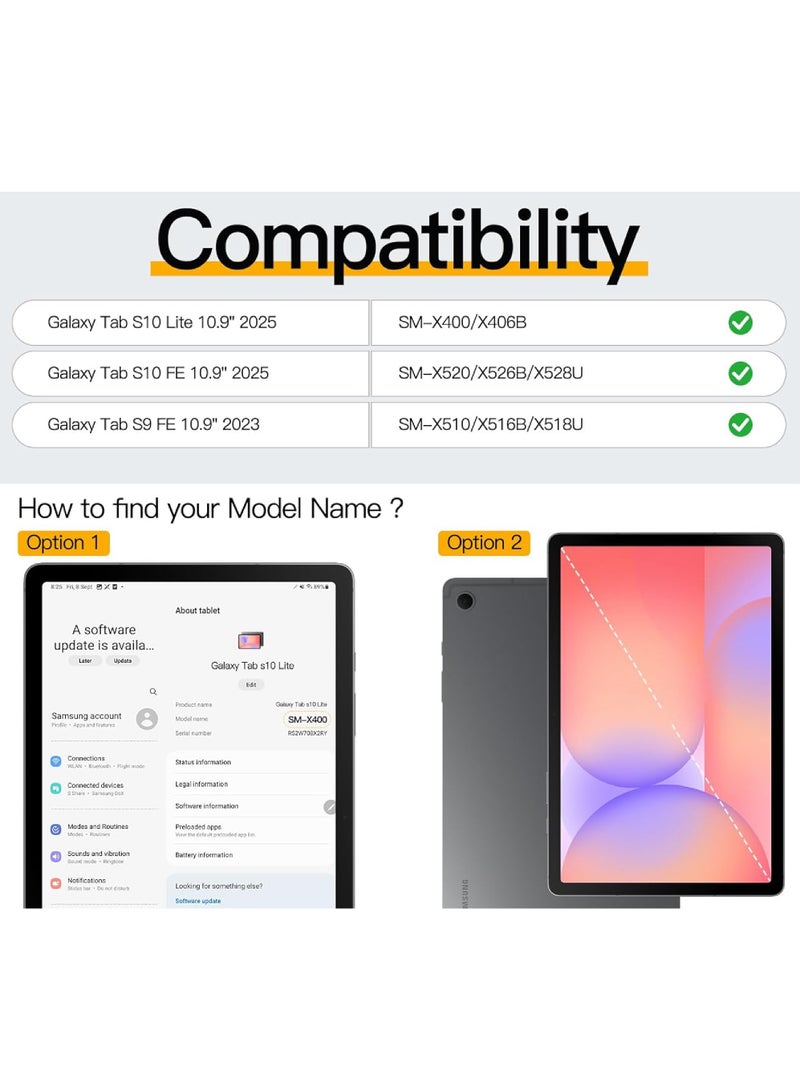 Rock Pow Case for Samsung Galaxy Tab S10 Lite 5G 10.9 inch 2025/S10 FE 10.9 inch 2025/S9 FE 10.9 Inch 2023 with Pencil Holder Ultra Thin Cover for S9 FE SM-X510/X516B/X518U,S10 FE 2025(SM-X520),S10 Lite(X400/X406B)2025 - Image 2