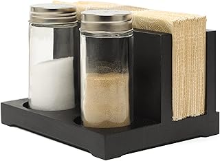 AKKO Rustic Napkin Holder with Salt and Pepper Shakers, Wooden Napkin Holder for Table with 2 Spice Bottles, Perfect - Image 1